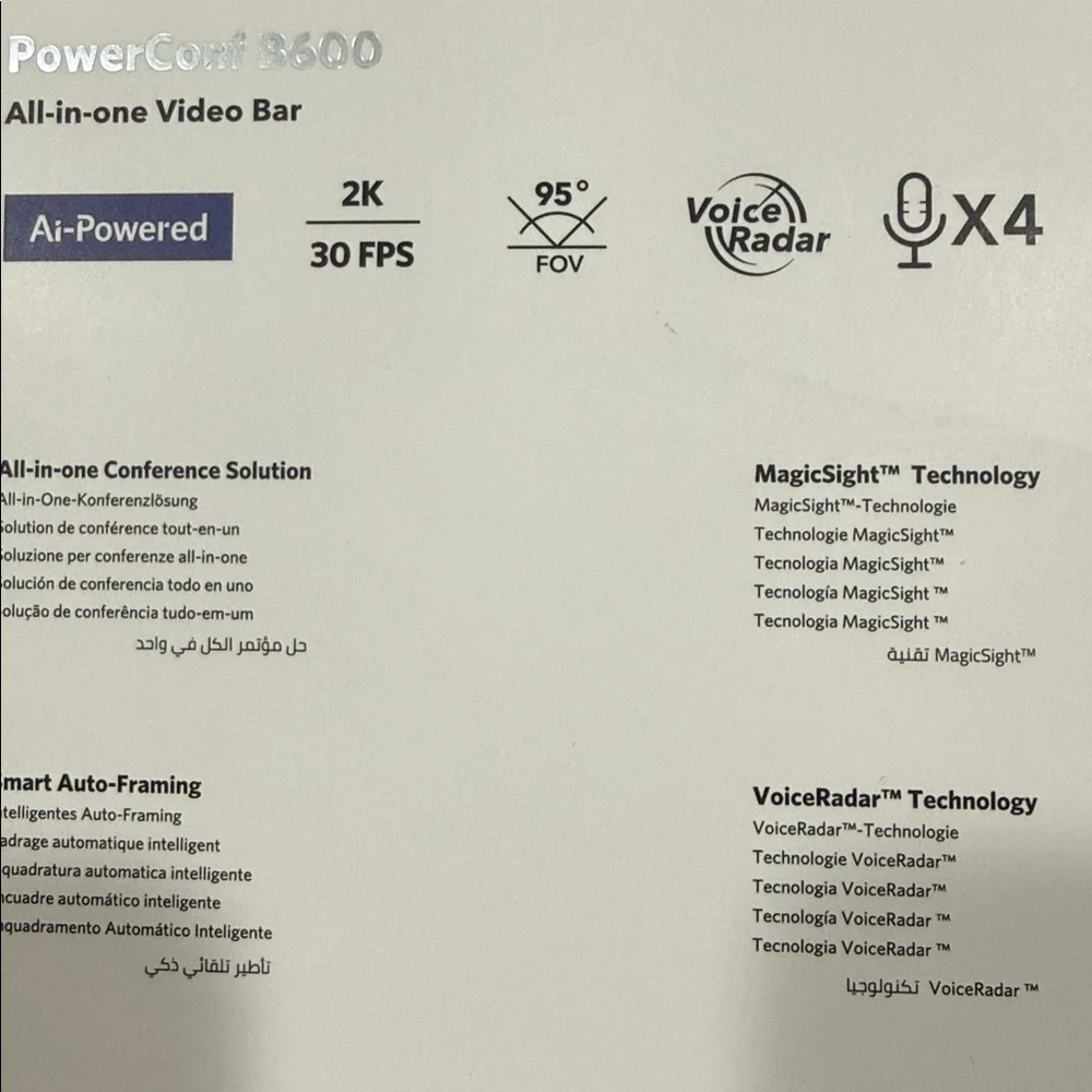 Anker PowerConf B600 Videobar Webcam with Light, with 2K Camara